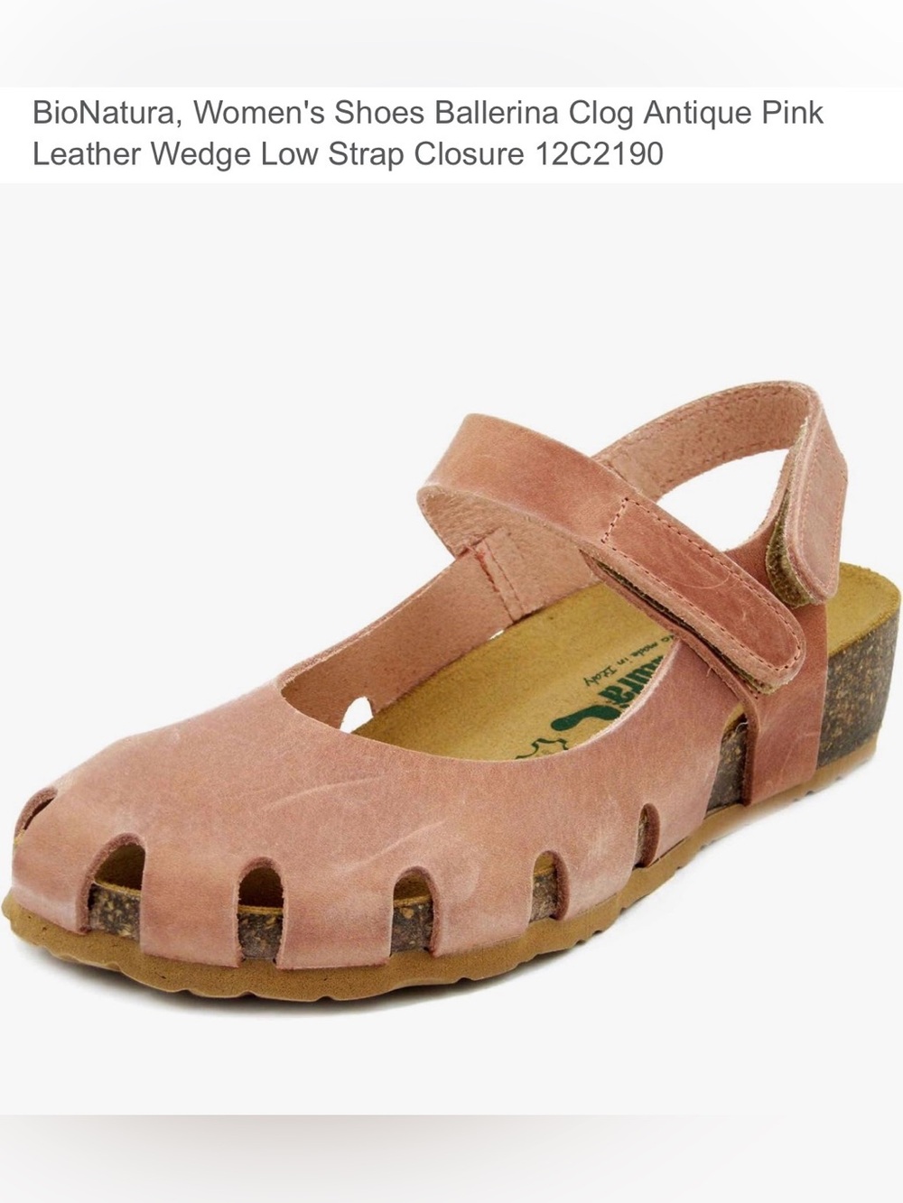 BioNatura Antique Pink Leather Ballerina Clog Flats